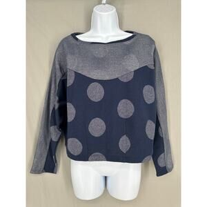 Postmark Anthropologie Sweater Women Small Navy Blue Polka Dot Silver Boxy Retro